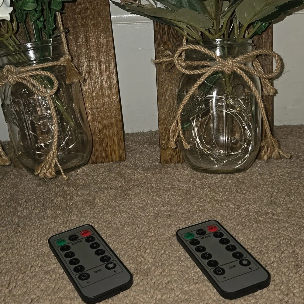 Rustic Wall-Mounted Floral Arrangement with White Flowers And Lights Set Of 2